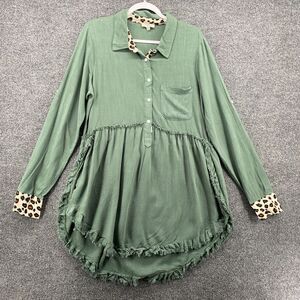 UMGEE‎ Blouse Top Womens S Green Linen Cotton Tunic Side Slit Casual Hippie Boho